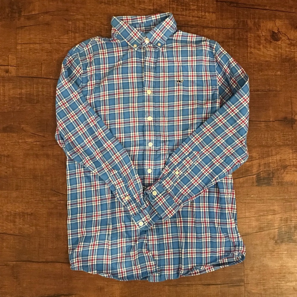 Vineyard Vines Boys L Button Down Plaid Shirt.